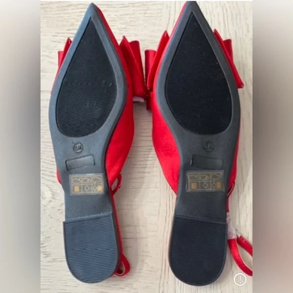 Bamboo Red Satin Bow Chic Pointed Toes Slingback Flats - Picture 3 of 4